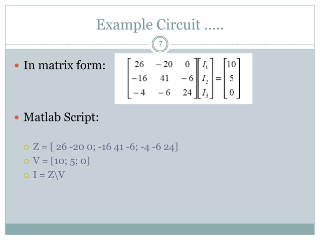 MATLAB - Aplication of Arrays and Matrices in Electrical Systems | PPT
