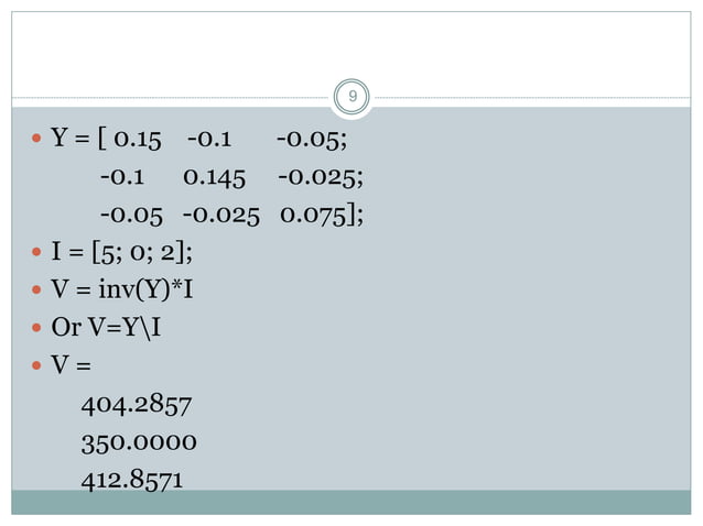 MATLAB - Aplication of Arrays and Matrices in Electrical Systems | PPT