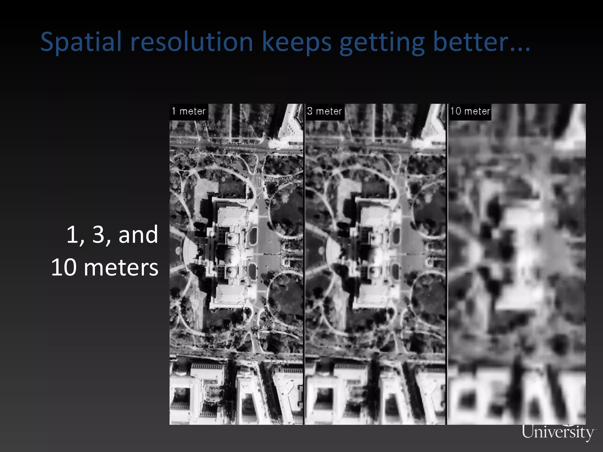 1, 3, and 10 meters Spatial resolution keeps getting better... 