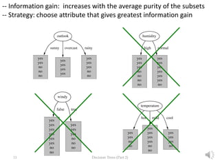 11 Decision Trees (Part 2)
-- Information gain: increases with the average purity of the subsets
-- Strategy: choose attri...