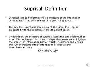 Suprisal: Definition
• Surprisal (aka self-information) is a measure of the information
content associated with an event i...