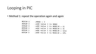 Looping in PIC
• Method 1: repeat the operation again and again
 
