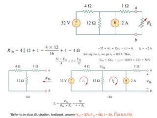 30
*Refer to in-class illustration, textbook, answer VTH = 30V, RTH = 4W, i = 3A, 1.5A & 0.75A
 
