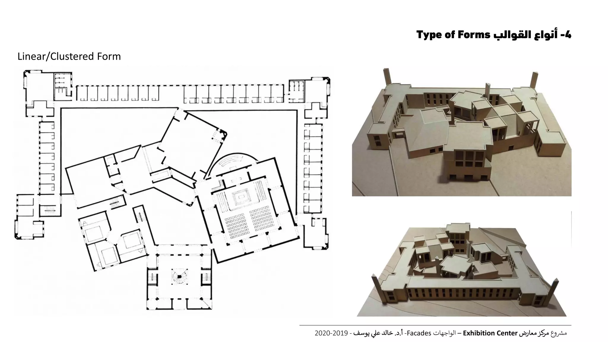 4-‫القوالب‬ ‫أنواع‬Type of Forms
‫ع‬‫و‬ ‫ر‬‫مش‬‫معارض‬‫كز‬‫مر‬Exhibition Center–‫الواجهات‬Facades-‫أ‬.‫د‬.‫يوسف‬ ‫عل‬ ‫خالد‬-2019-2020
Linear/Clustered Form
 