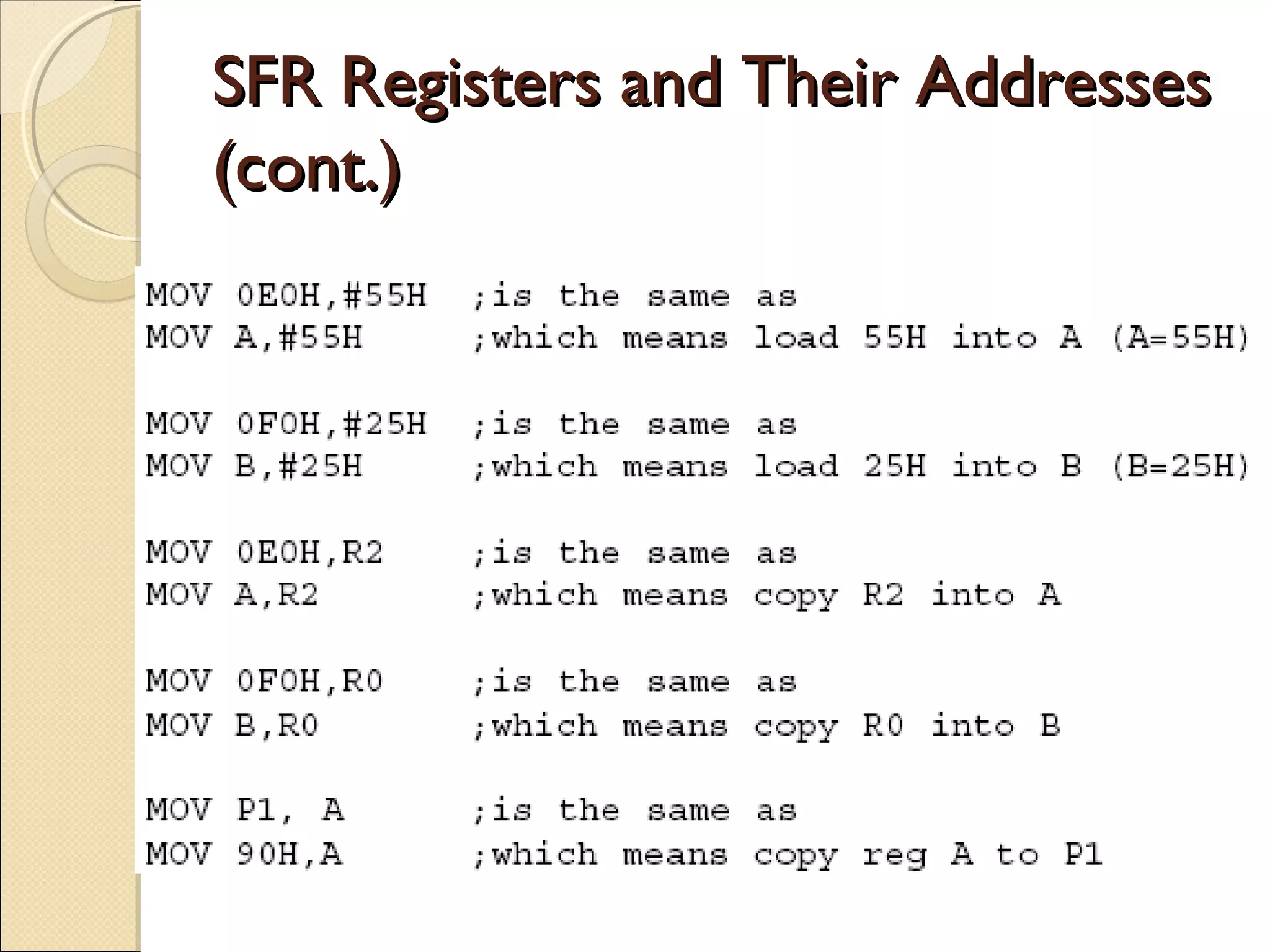 SFR Registers and Their AddressesSFR Registers and Their Addresses
(cont.)(cont.)
 