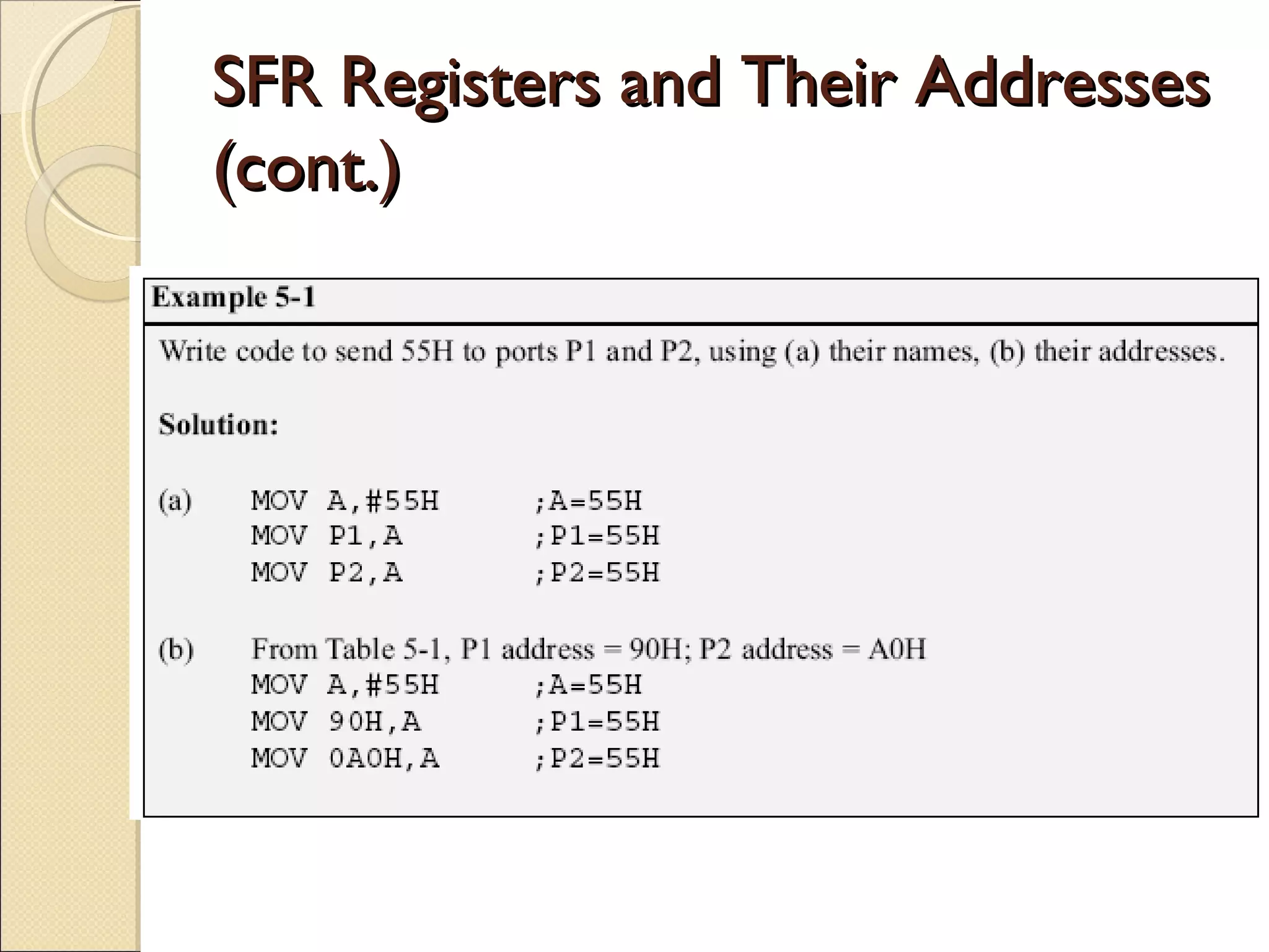 SFR Registers and Their AddressesSFR Registers and Their Addresses
(cont.)(cont.)
 