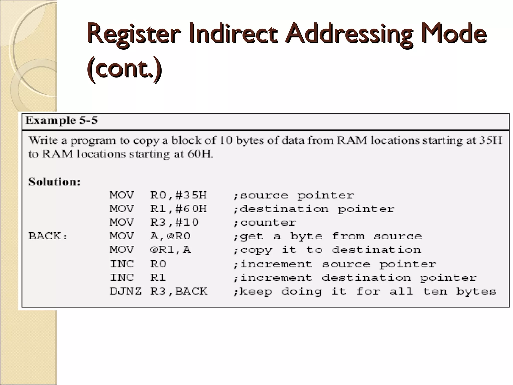 Register Indirect Addressing ModeRegister Indirect Addressing Mode
(cont.)(cont.)
 