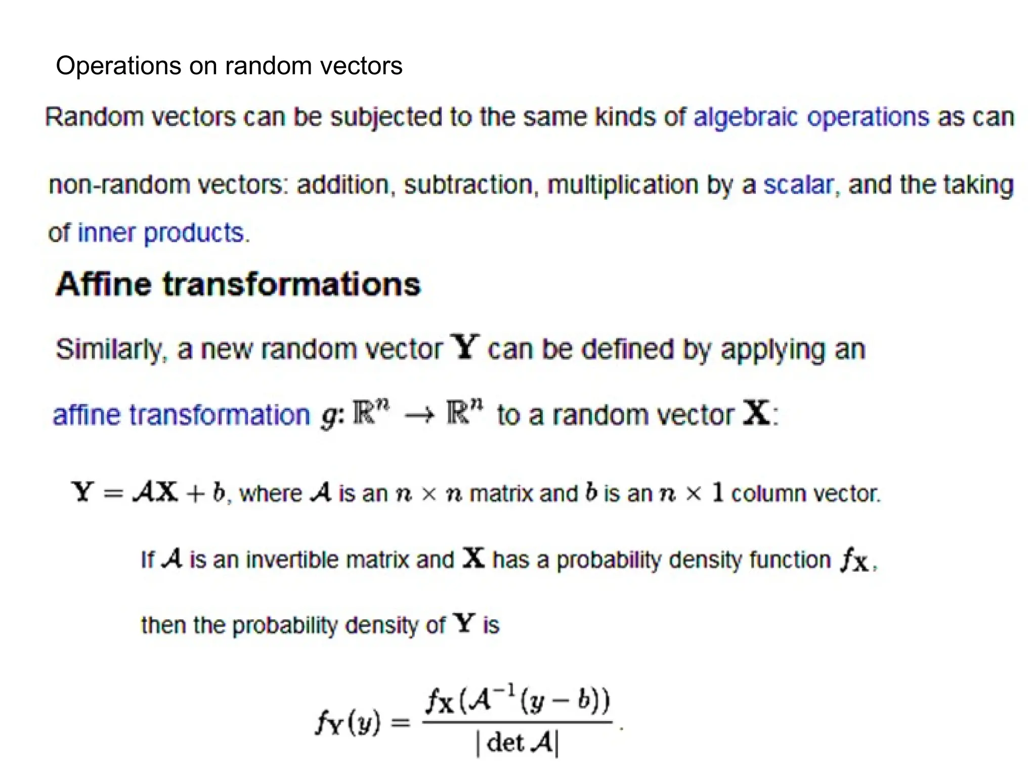 Operations on random vectors
 