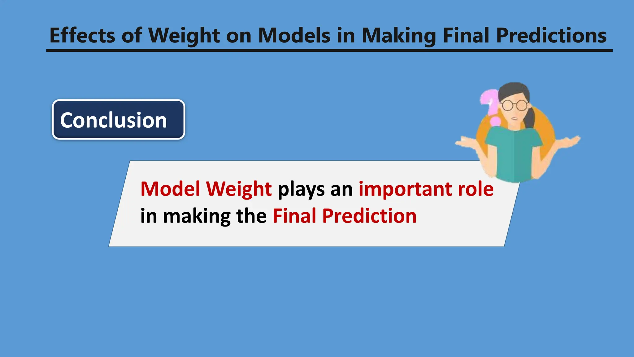 Conclusion
Model Weight plays an important role
in making the Final Prediction
Effects of Weight on Models in Making Final Predictions
 