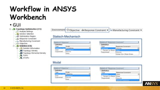 Workflow in ANSYS
Workbench
• GUI
Statisch-Mechanisch
Modal
22 © 2018 ANSYS, Inc.
 
