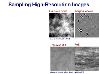 218
Gaussian model marginal wavelet
from Simoncelli 2005
Pair-wise MRF FoE
from Schmidt, Gao, Roth CVPR 2010
Sampling High-Resolution Images
 