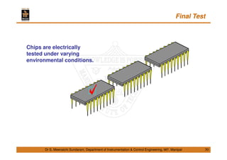 Final Test
30Dr S. Meenatchi Sundaram, Department of Instrumentation & Control Engineering, MIT, Manipal
Chips are electrically
tested under varying
environmental conditions.
 