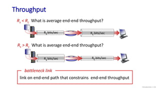 Throughput
Introduction: 1-16
Rs < Rc What is average end-end throughput?
Rs bits/sec Rc bits/sec
Rs > Rc What is average ...