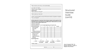 Structured
Interview
Guide
(cont’d)
Source: Copyright 1992. The
Dartnell Corporation, Chicago, IL.
Adapted with permission.
 