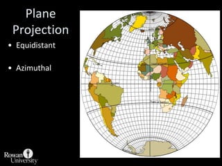 Plane SurfaceEarth grid and features projected from sphere to a plane surface.
