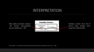 reliabilitas dan  validitas with spss 