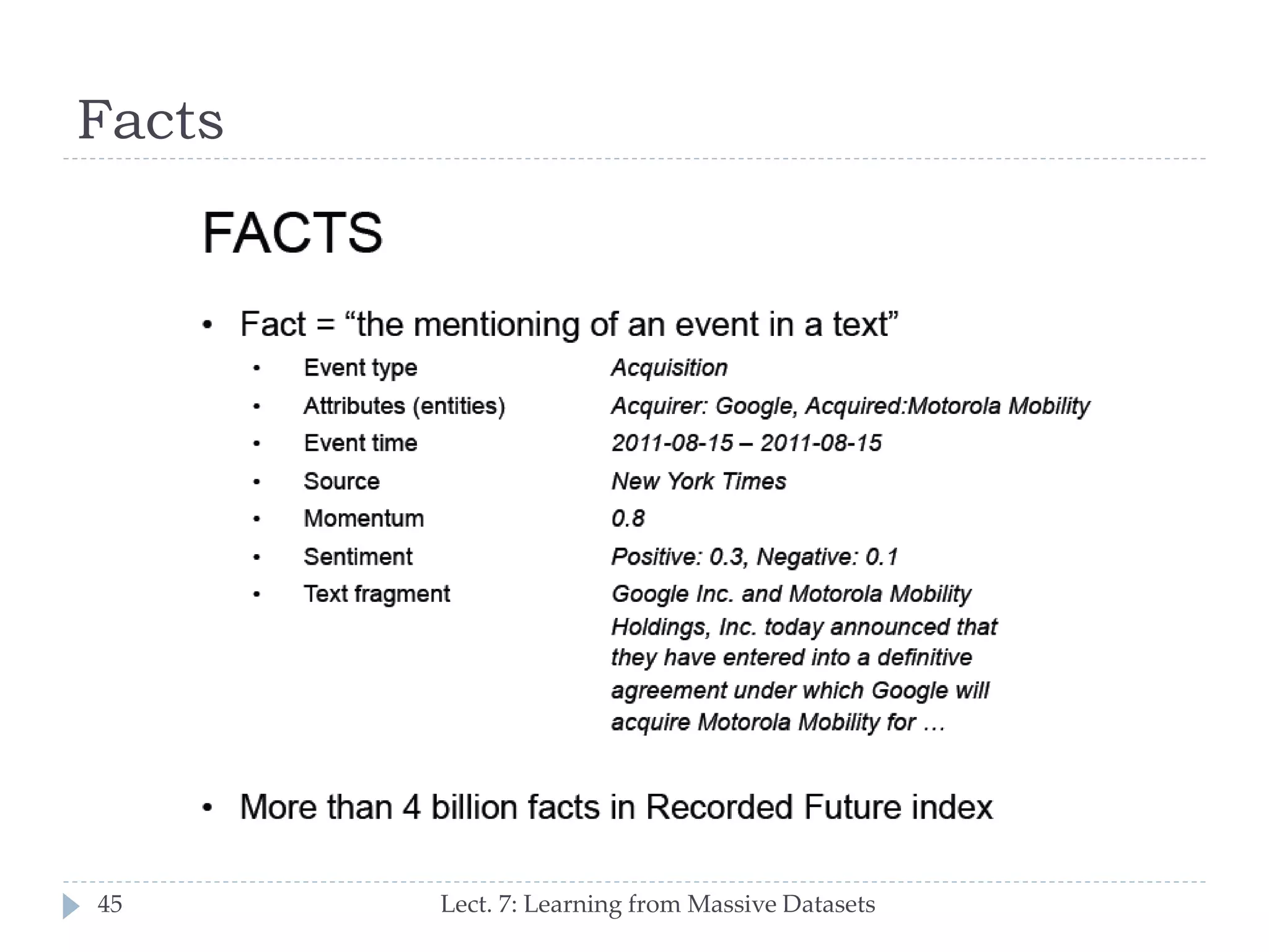 Facts

45

Lect. 7: Learning from Massive Datasets

 