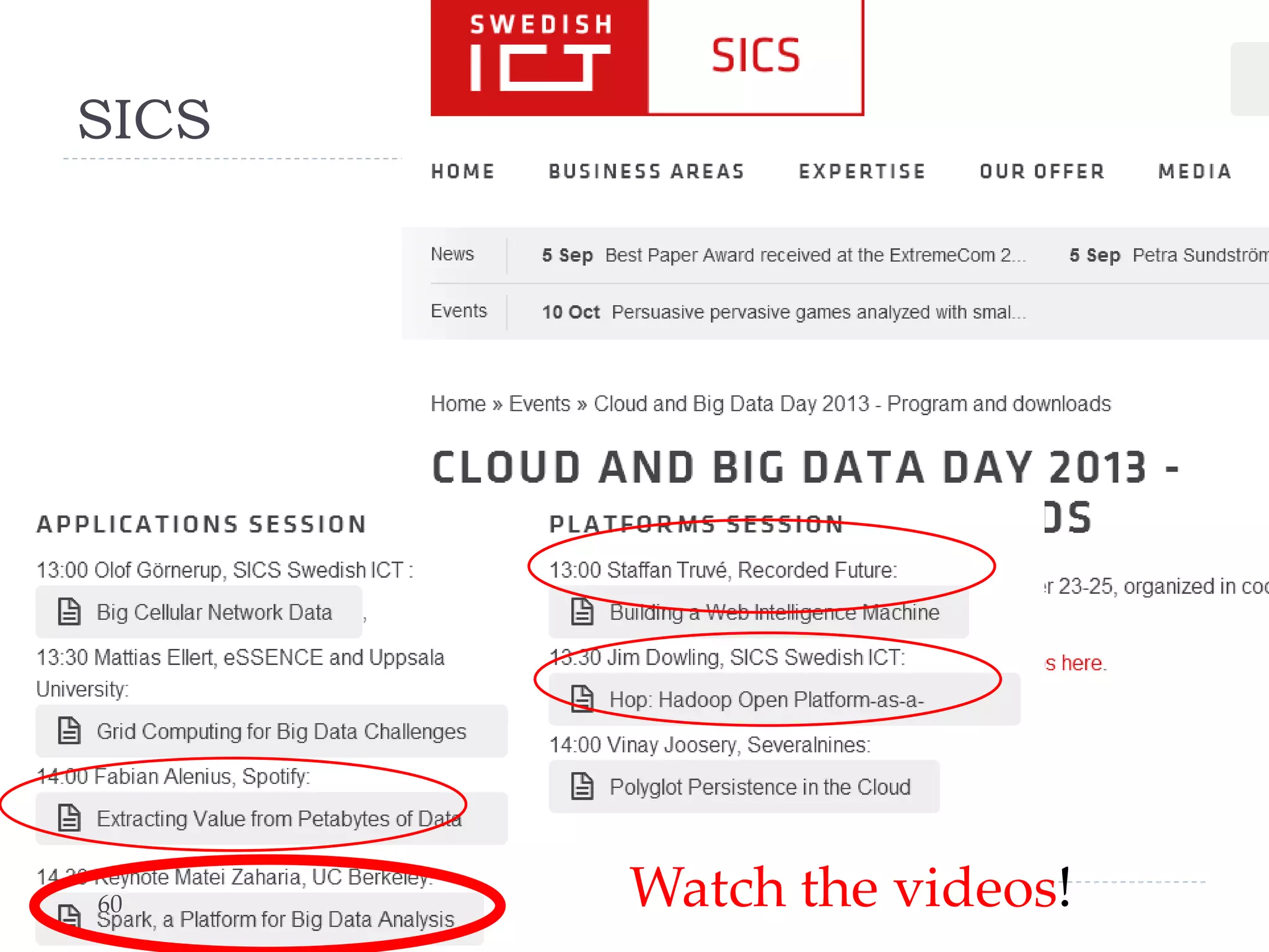 SICS

60

Watch the videos!

Lect. 7: Learning from Massive Datasets

 