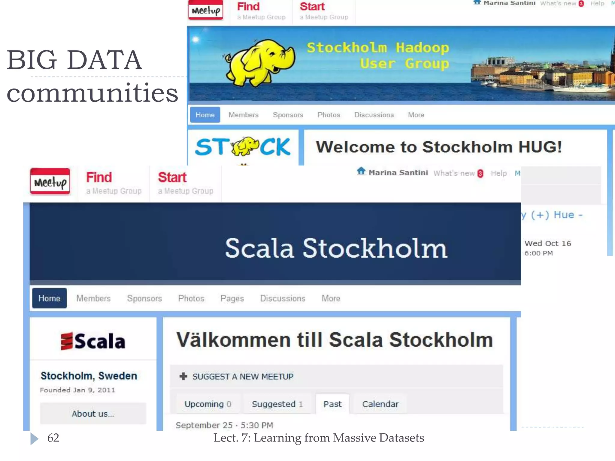 BIG DATA
communities

62

Lect. 7: Learning from Massive Datasets

 