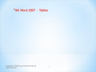 *MS Word 2007

Copyright © 2008 Pearson Prentice Hall. All
rights reserved.

- Tables

1

 