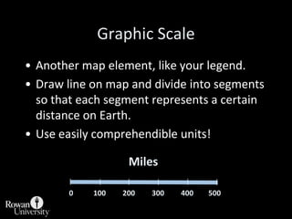 Graphic Scale<br />Another map element, like your legend.<br />Draw line on map and divide into segments so that each segm...