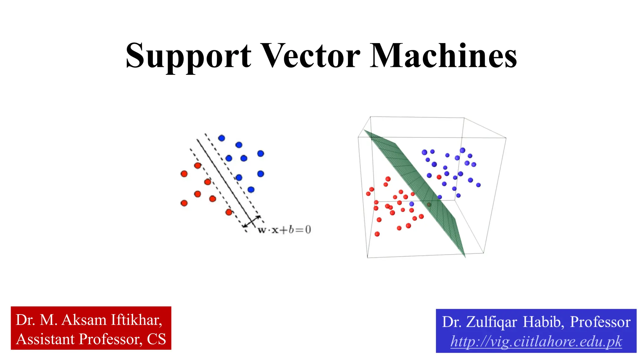 Support Vector Machines
Dr. M. Aksam Iftikhar,
Assistant Professor, CS
 