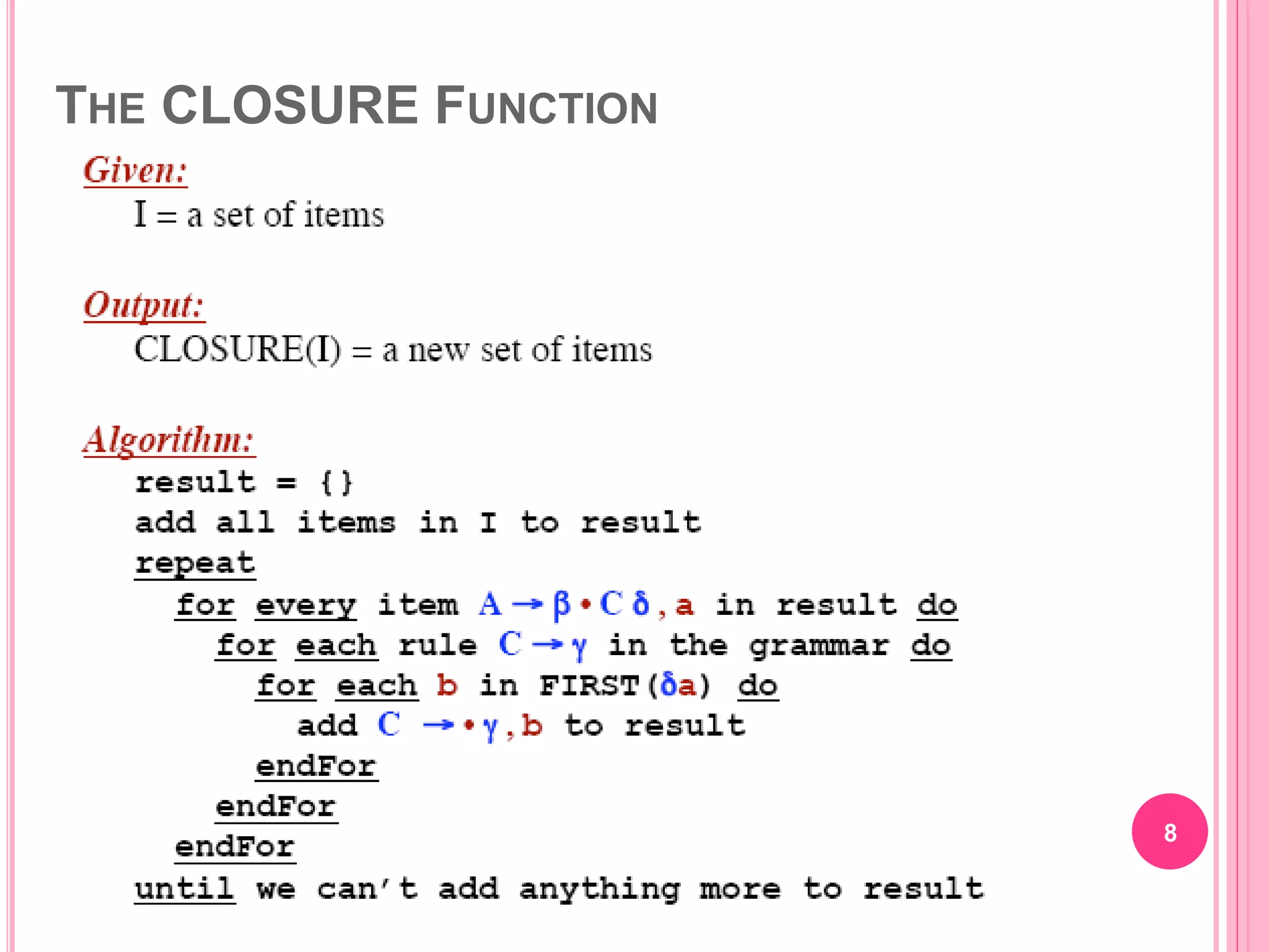 THE CLOSURE FUNCTION 8 