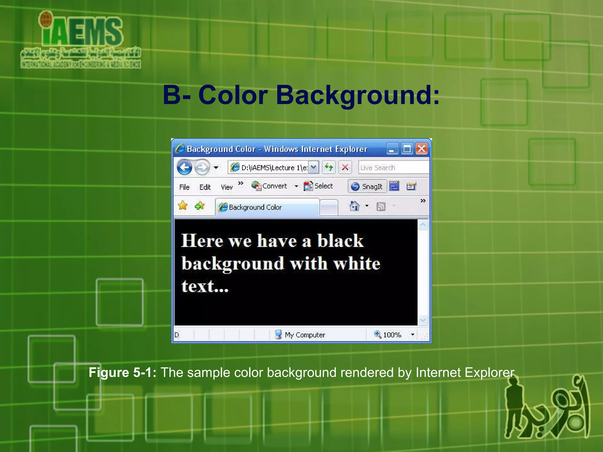 Figure 5-1:  The sample color background rendered by Internet Explorer B- Color Background: 