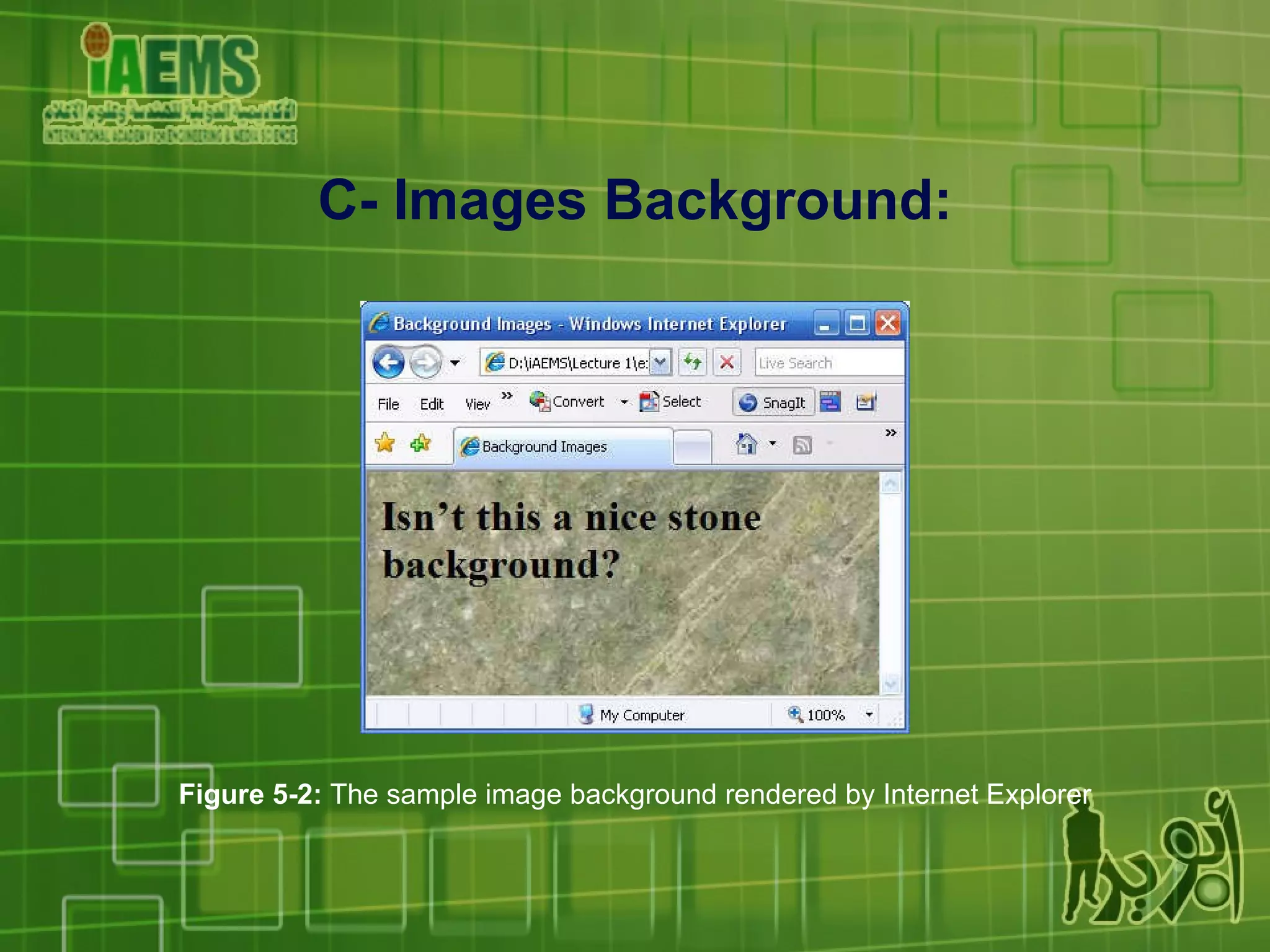 Figure 5-2:  The sample image background rendered by Internet Explorer C- Images Background: 