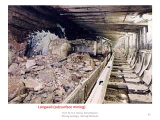 Longwall (subsurface mining)
Prof. Dr. H.Z. Harraz Presentation
Mining Methods
33
 