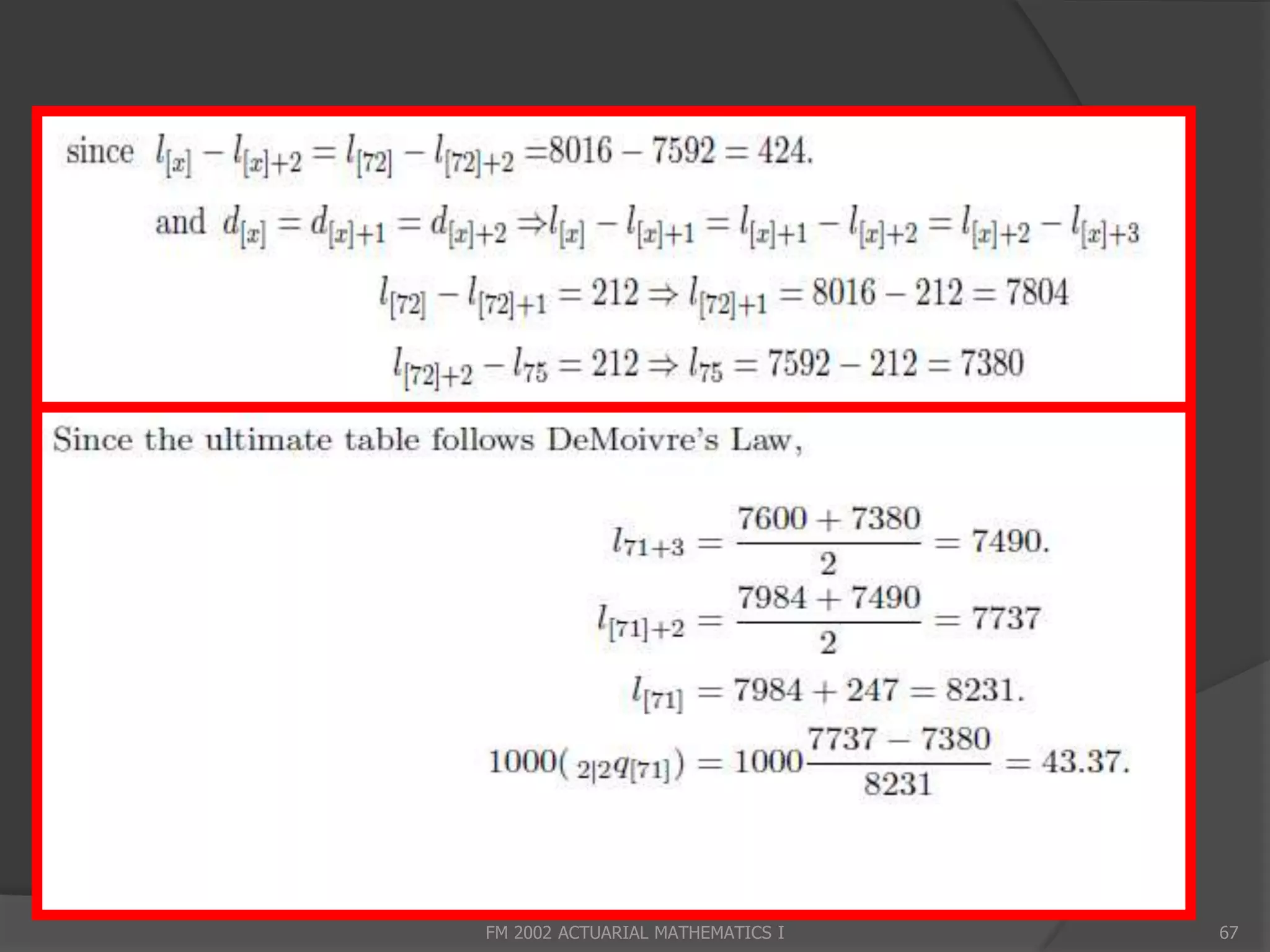 FM 2002 ACTUARIAL MATHEMATICS I   67
 