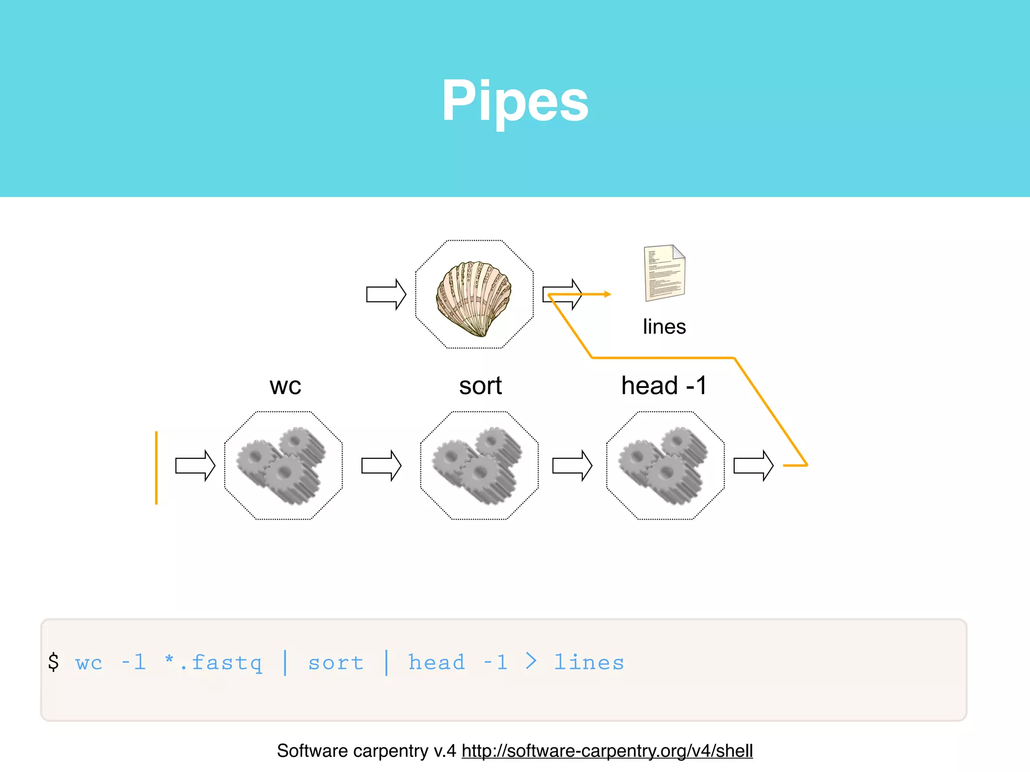 Common bioinformatics ﬁle formats
!HWUSI-EAS1794_0001_FC61KOJ:5:110:7624:5467#0 99 Locus_126_Transcript_1 6319 1 50M = 6478 209 GCTTGTGGCAT IIIIIIIIIIII
HWUSI-EAS1794_0001_FC61KOJ:5:110:7624:5467#0 147 Locus_126_Transcript_1 6478 1 50M = 6319 -209 GACGTTCGTGAT IHIIHHIIIIII
Sam: sequence alignment. Tab delimited ﬁle with eleven
required feilds. http://samtools.github.io/hts-specs/SAMv1.pdf
Bam: binary version of a sam ﬁle.
Read
header MAPQ
Target
header!
Read
seq
Read
quality
 