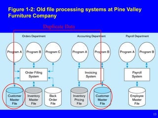 13
Figure 1-2: Old file processing systems at Pine Valley
Furniture Company
Duplicate Data
 