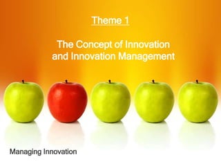 Theme 1
The Concept of Innovation
and Innovation Management
Managing Innovation
 