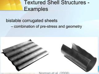 Textured Shell Structures -
Examples
bistable corrugated sheets
– combination of pre-stress and geometry
 