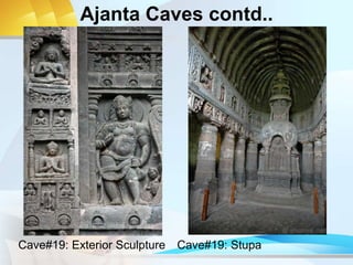 Ajanta Caves contd..
Cave#19: Exterior Sculpture Cave#19: Stupa
 