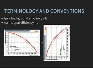 TERMINOLOGY AND CONVENTIONS
fpr = background efficiency = b
tpr = signal efficiency = s
→
 