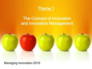 Theme 1
The Concept of Innovation
and Innovation Management
Managing Innovation 2016
 