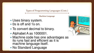 Types of Programming Languages (Cont.)
Machine Language
 