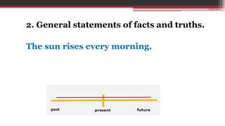 2. General statements of facts and truths.
The sun rises every morning.
 