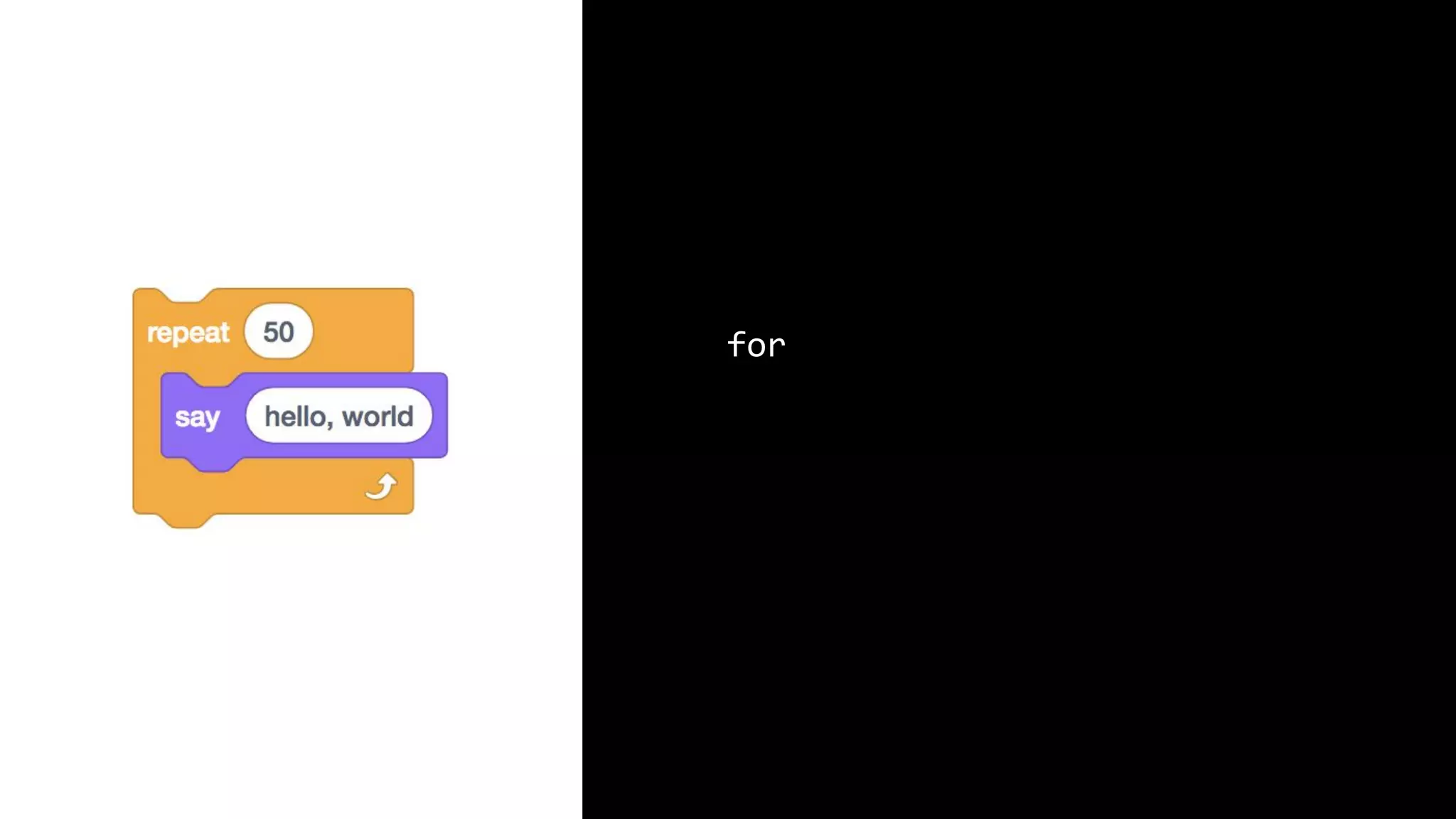 for (int i = 0; i < 50; i++) { printf("hello, worldn"); } 