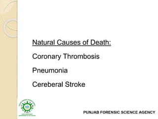 Natural Causes of Death:
Coronary Thrombosis
Pneumonia
Cereberal Stroke
 