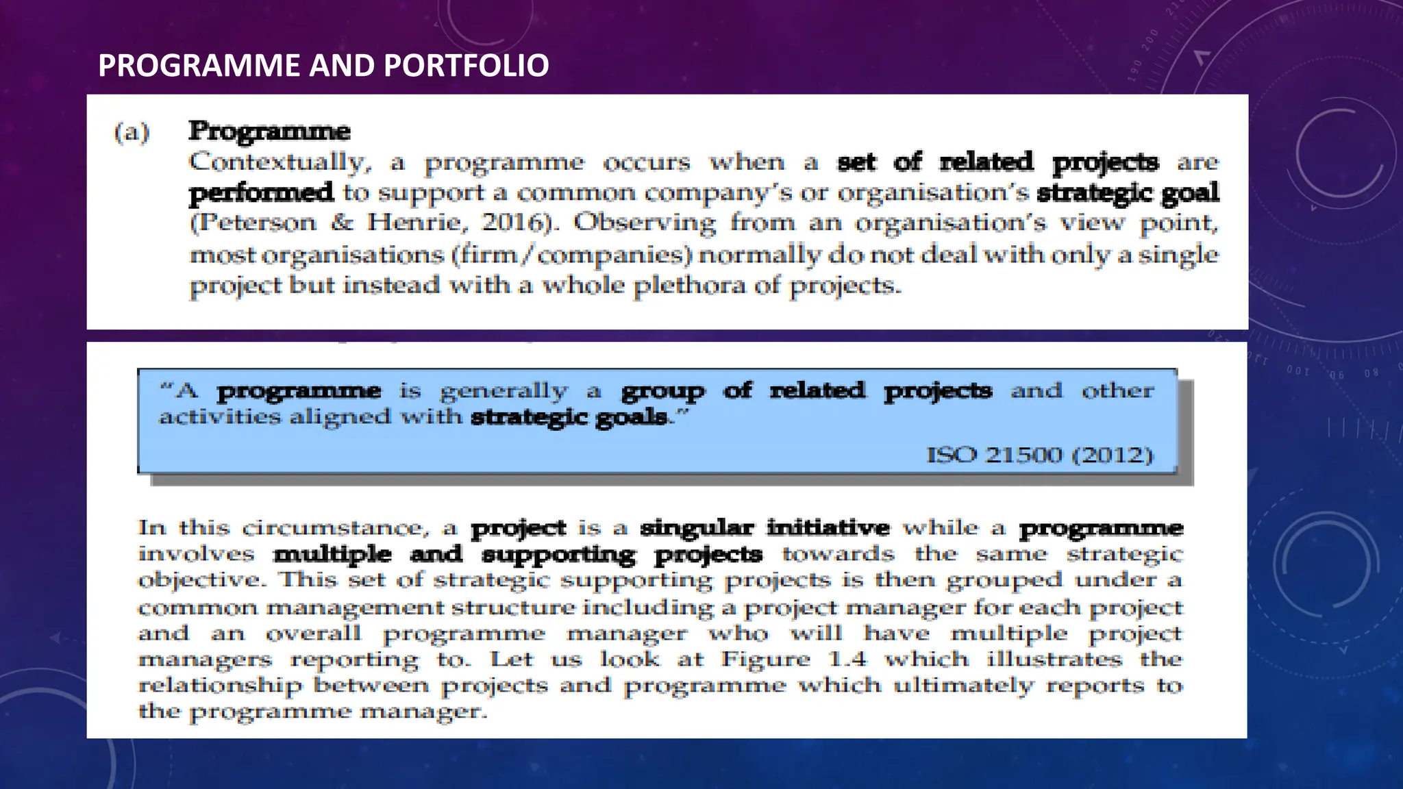 PROGRAMME AND PORTFOLIO
 