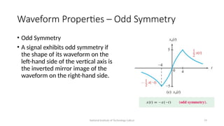 National Institute of Technology Calicut 19
Waveform Properties – Odd Symmetry
• Odd Symmetry
• A signal exhibits odd symmetry if
the shape of its waveform on the
left-hand side of the vertical axis is
the inverted mirror image of the
waveform on the right-hand side.
 