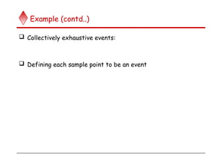 Example (contd..)
 Collectively exhaustive events:
 Defining each sample point to be an event
 