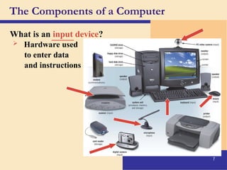 7
The Components of a Computer
What is an input device?
 Hardware used
to enter data
and instructions
_____
 