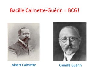 Bacille Calmette-Guérin = BCG!
Albert Calmette Camille Guérin
 
