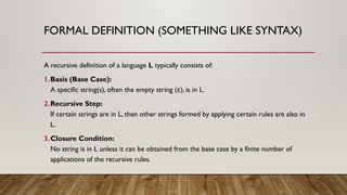 Recursive Definition For Automata Lecture 1 of automata theory where .pptx
