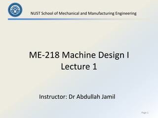 Lecture 1.pdf of machine design 1 and taught in pakistan | PDF
