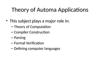 Lecture #1 of the subject theory of Automata | PPTX